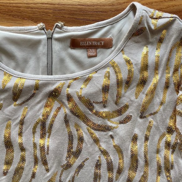 NWT Ellen Tracy Tan and Gold Short Sleeve Dress Size Extra Large - Picture 3 of 9